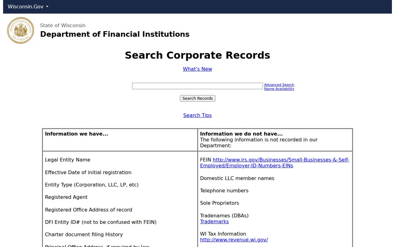 Wisconsin DFI corporate search used to confirm a Waukesha affiliation