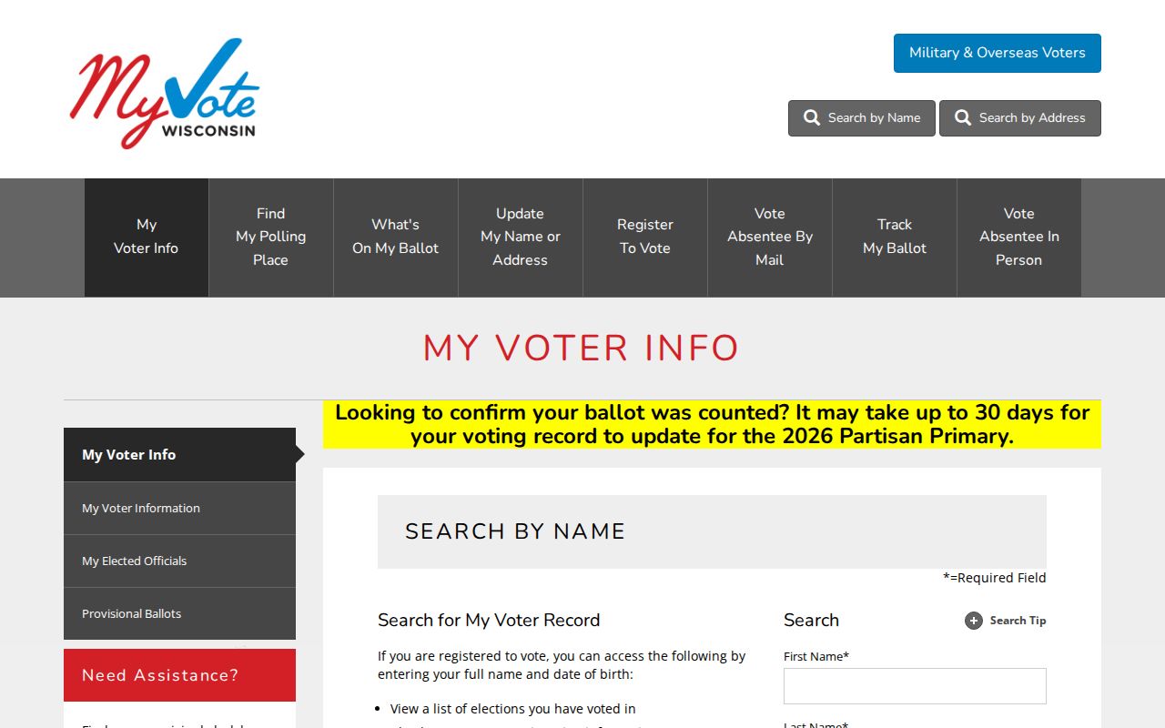 Wisconsin MyVote resident and address search